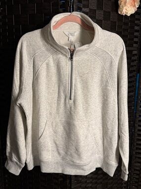 Market & Spruce Davis Raglan Fleece Quarter Zip Sweatshirt Light Grey Large